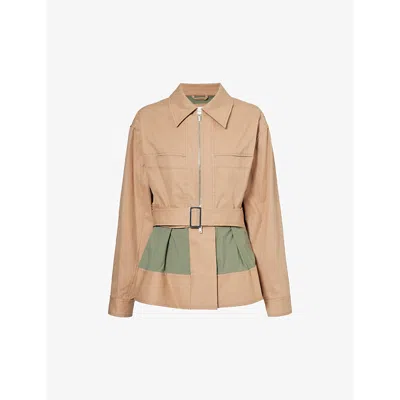 3.1 Phillip Lim Womens Khaki Army Double-layer Contrast-panel Stretch-cotton Jacket