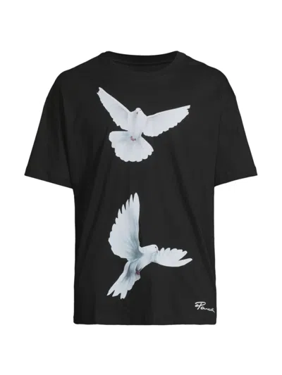 3paradis Men's Freedom Doves Cotton T-shirt In Black