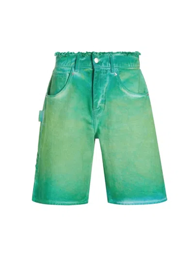 3paradis Men's Gradient Denim Shorts In Green Overdye