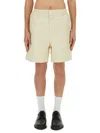 3paradis Stud-embellished Cotton Bermuda Shorts In Beige