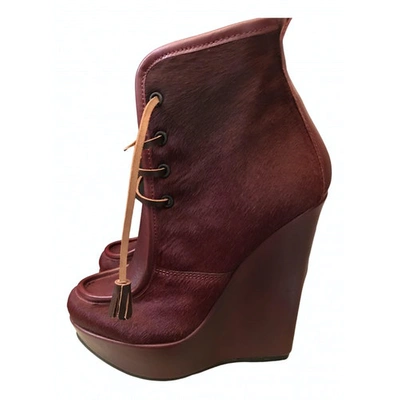 Pre-owned Dsquared2 Burgundy Leather Ankle Boots