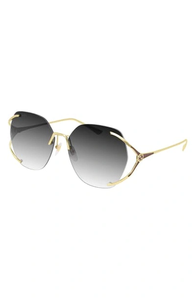 Gucci 59mm Rimless Sunglasses In Gold/ Grey Gradient