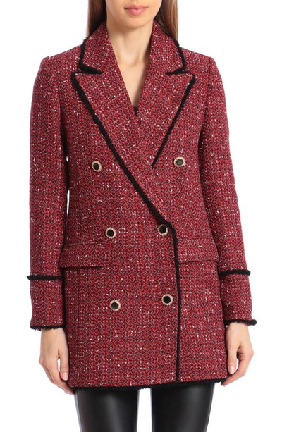 Avec Les Filles Double Breasted Tweed Blazer In Red Multi
