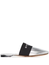 GIVENCHY BEDFORD METALLIC LEATHER LOGO MULES