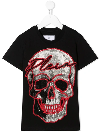 Philipp Plein Kids' Crystal-embellished Skull T-shirt In Black