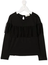 Andorine Frilled Tulle Sweatshirt In Black