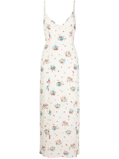 Rabanne Floral Print Long Slip Dress In White