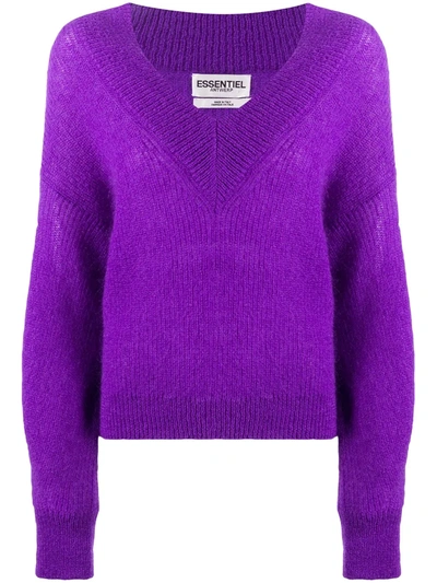 Essentiel Antwerp Oversized V-neck Knit Jumper In Purple