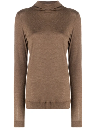 Alysi Roll Neck Fitted Jumper In Brown