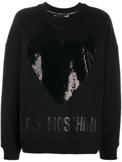 Love Moschino Embellished-heart Sweatshirt In Black