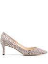 JIMMY CHOO ROMY 60MM GLITTER-DETAIL PUMPS