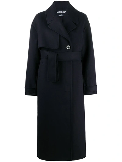 Jacquemus Belted Mid-length Coat In Blue