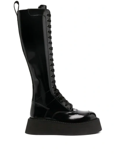 Gcds Knee-length Lace Up Boots In Black