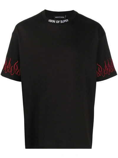 Vision Of Super Embroidered Flame T-shirt In Black