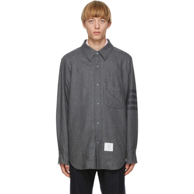 Thom Browne Grey Flannel 4-bar Snap Front Shirt Jacket