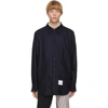 THOM BROWNE NAVY FLANNEL 4-BAR SNAP FRONT SHIRT JACKET