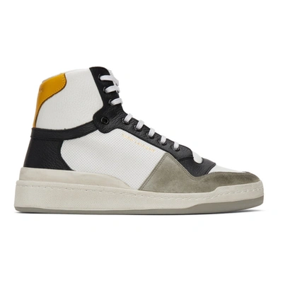 Saint Laurent White & Yellow Paneled High-top Sneakers In White,black,yellow