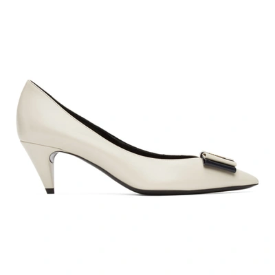 Saint Laurent Anai Ysl Bow Leather Pumps In White