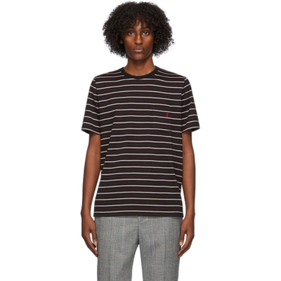 Saint Laurent Embroidered Logo Striped T-shirt In Black