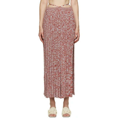 Christopher Esber Tie-detailed Mélange Ribbed-knit Maxi Skirt In Terracotta & Dusty Blue Speckle