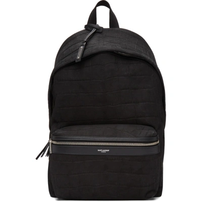 Saint Laurent Black Croc City Backpack In 1000 Black