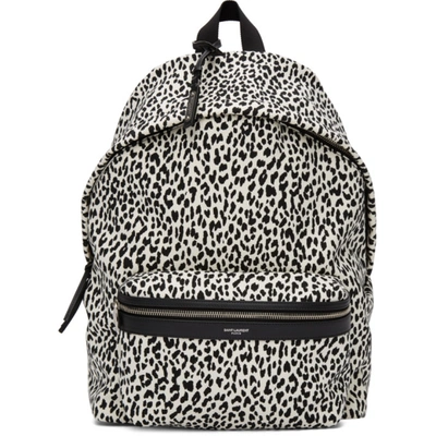 Saint Laurent City Leopard-print Woven Backpack In Neutrals