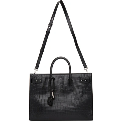 Saint Laurent Black Croc Large Sac De Jour Tote In 1000 Black