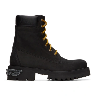 Vetements Leather And Rubber-trimmed Suede Boots In Black