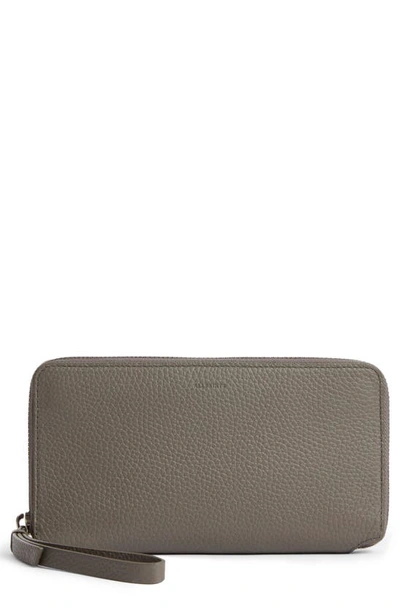 Allsaints Fetch Leather Phone Wristlet In Storm Grey/silver