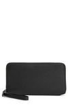 Allsaints Fetch Leather Phone Wristlet In Black