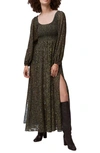 FRENCH CONNECTION AURY SMOCKED LONG SLEEVE MAXI DRESS,71PNE