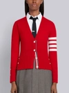 Thom Browne Classic V-neck Cardigan In White 4-bar Stripe In Cashmere In Red