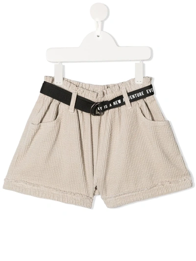 Andorine Kids' Belted Corduroy Shorts In Neutrals