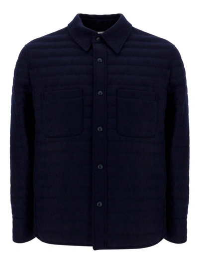 Thom Browne Wool Down Shirt Jacket In Dark Blue