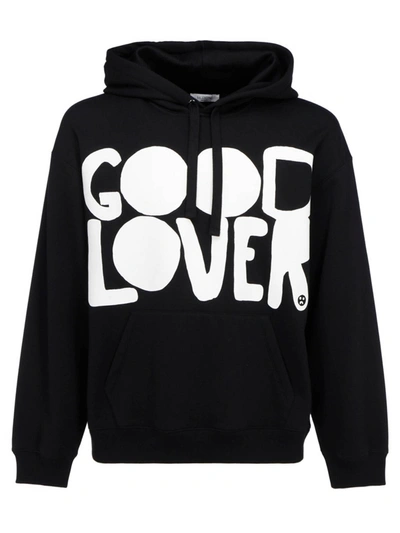 Valentino Good Lover-print Cotton-blend Hooded Sweatshirt In Black