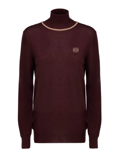 Loewe Anagram-embroidered High Neck Jumper In Red