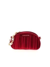 LANCASTER PLEATED VELVET SHOULDER BAG IN BURGUNDY