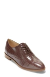 Cole Haan Modern Classics Oxford In Mahogany Croc Print Leather