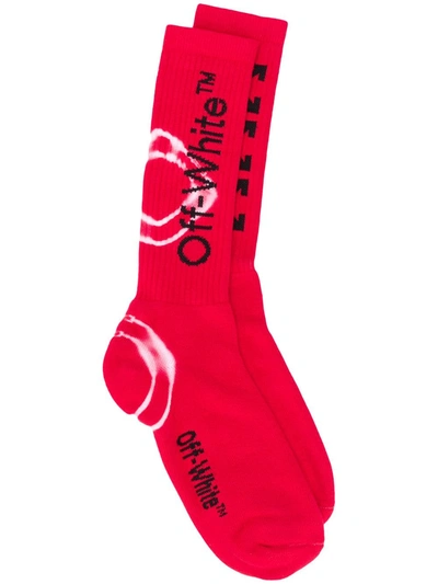 Off-white Arrows Motif Ribbed Socks In Red