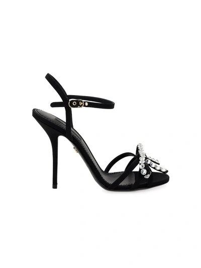 Dolce & Gabbana Crystal Embellished Bow Heels In Black