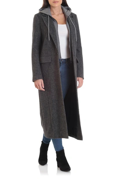 Avec Les Filles Moto Wool Blend Coat With Removable Hooded Bib In Black/white
