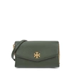 TORY BURCH KIRA DARK GREEN LEATHER WALLET-ON-CHAIN,3929043