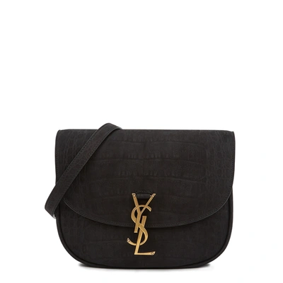 Saint Laurent Kaia Medium Crocodile-effect Shoulder Bag In Black