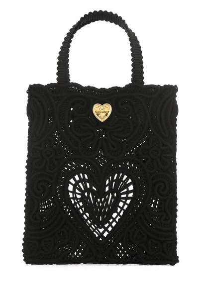 Dolce & Gabbana Beatrice Small Tote Bag Cordonetto Lace In Black