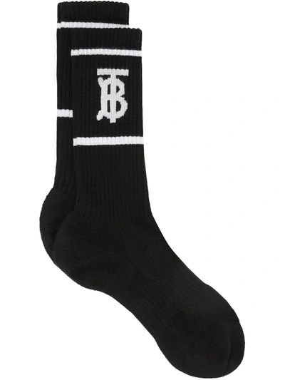 Burberry Cotton Blend Socks With Monogram Motif In Black