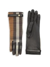 BURBERRY WOMEN'S CHECK TO LEATHER GLOVES,400012884256