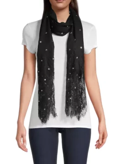 Valentino Women's Plisse Lace-panelled Cashmere & Wool Scarf In Black