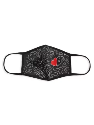Dolce & Gabbana Logo-print Heart Face Mask In Black Print