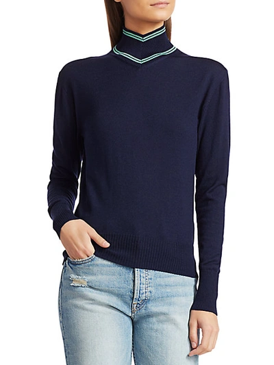Maggie Marilyn Make A Difference Striped-trim Turtleneck In Midnight Meadow