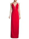 Aidan Mattox Plunging Cutout Column Gown In Red